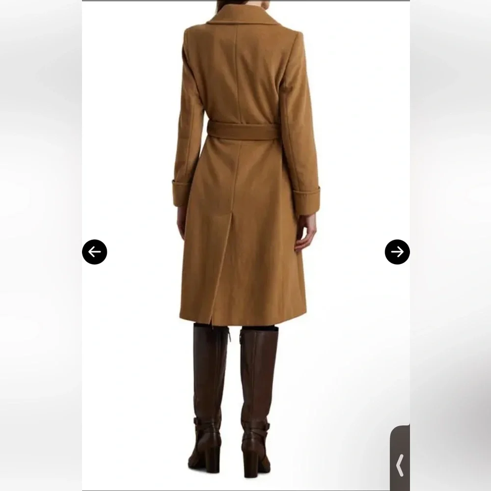 NWT Lauren Ralph Lauren Double-Faced Wool Wrap Coat Honey Tan Belted Size 16 - Picture 13 of 14